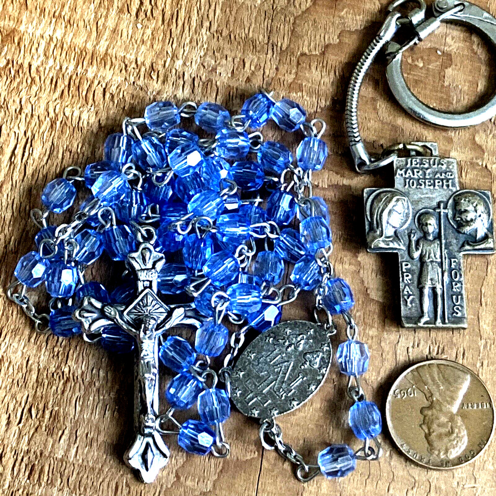 Rosary Christ and Family Blue Saint Joseph Protect Us Italy Key Chain Lot
